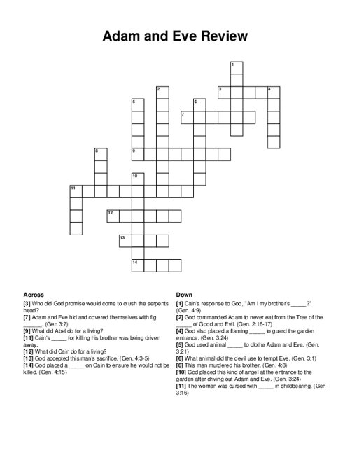 Adam and Eve Review Crossword Puzzle