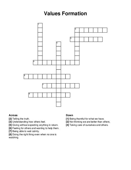 Values Formation Crossword Puzzle
