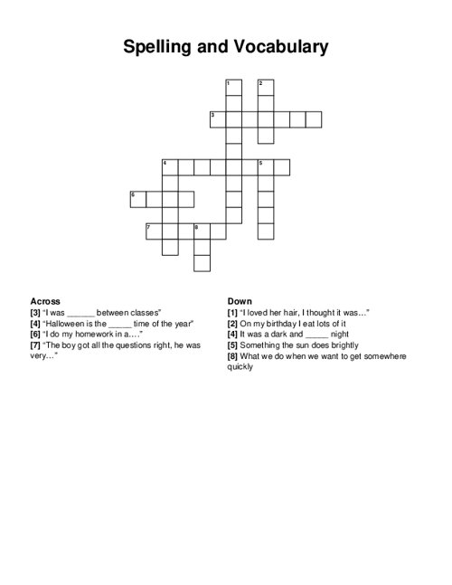 Spelling and Vocabulary Crossword Puzzle