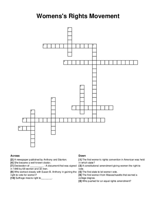 Womens s Rights Movement Crossword Puzzle