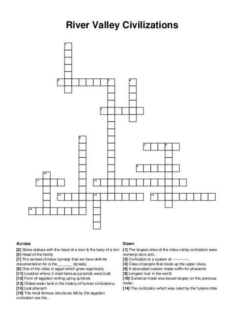 Ancient India Indus River Valley Activity - FREE Crossword Puzzle