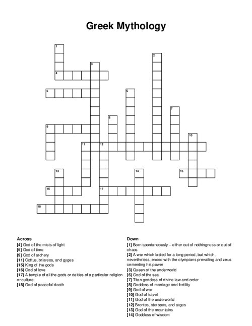 Greek Mythology Crossword Puzzle
