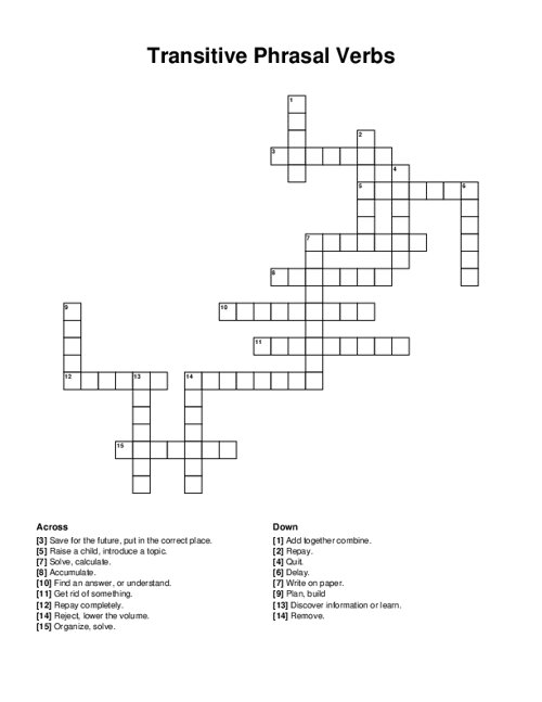 Transitive Phrasal Verbs Crossword Puzzle