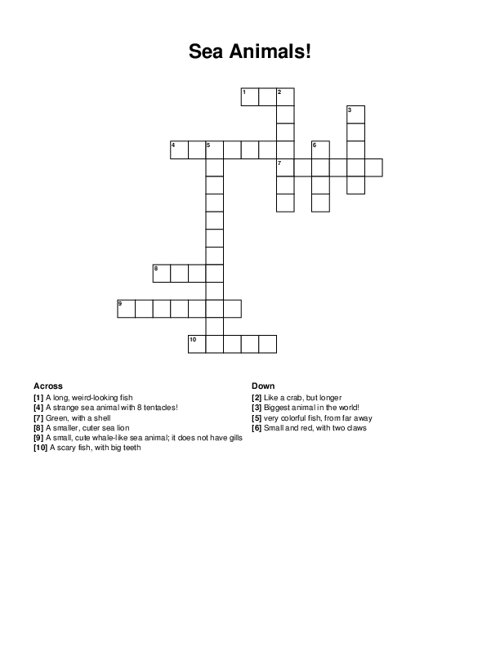Sea Animals! Crossword Puzzle