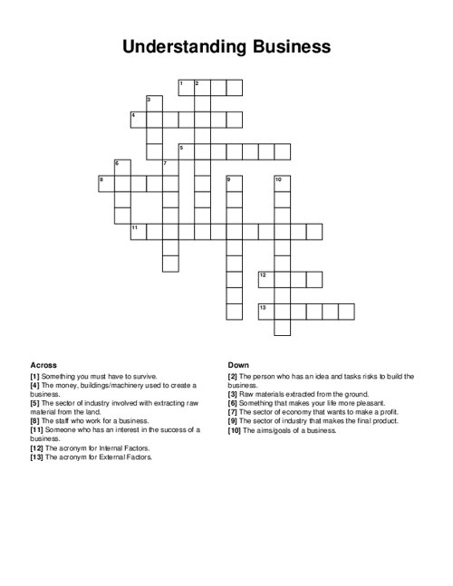 Understanding Business Crossword Puzzle