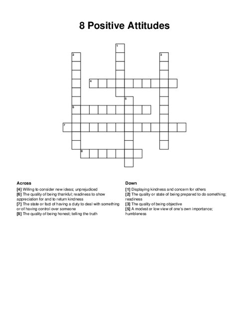 8 Positive Attitudes Crossword Puzzle