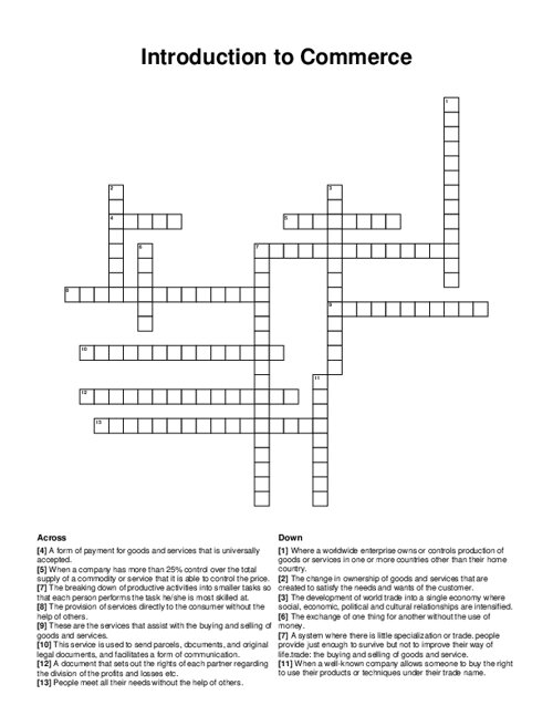 Introduction to Commerce Crossword Puzzle