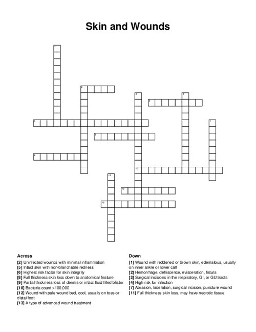 Skin and Wounds Crossword Puzzle
