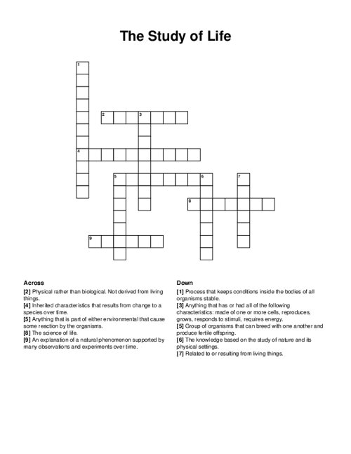 The Study of Life Crossword Puzzle
