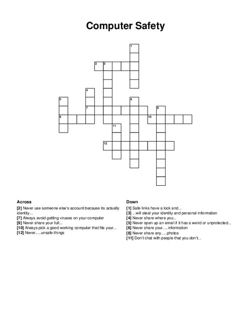 Online Safety Vocabulary Crossword