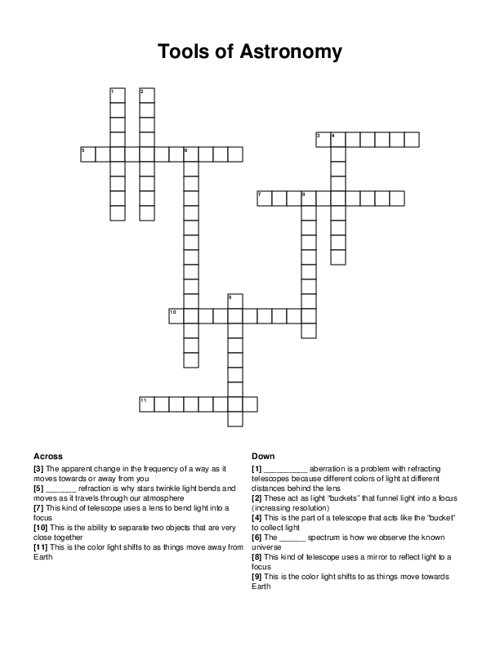 Tools of Astronomy Crossword Puzzle