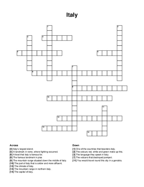 Italy Crossword Puzzle