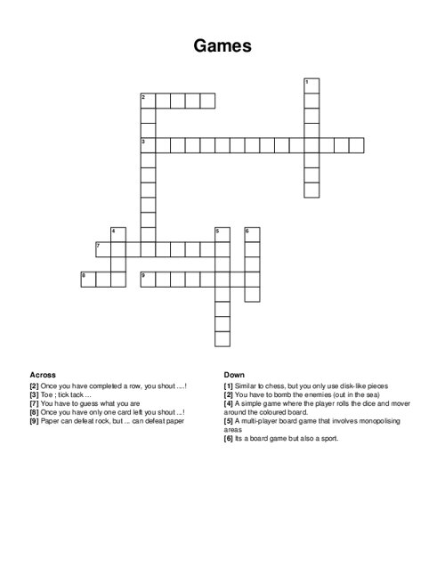 Games Crossword Puzzle