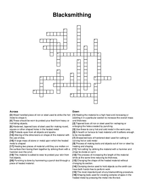 Blacksmithing Crossword Puzzle