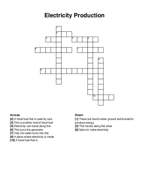 Electricity Production Crossword Puzzle