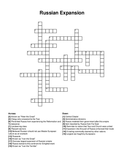 Russian Expansion Crossword Puzzle