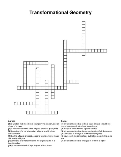 Transformational Geometry Crossword Puzzle