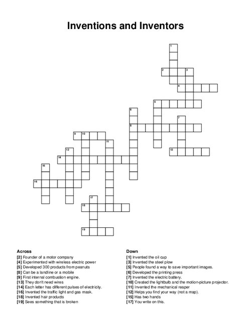 Inventions and Inventors Crossword Puzzle