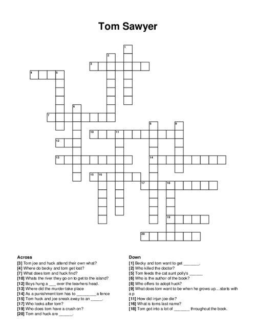 Tom Sawyer Crossword Puzzle