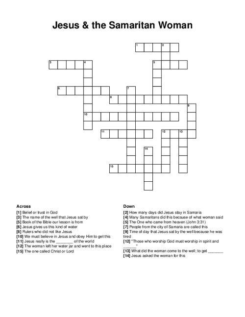 Jesus & the Samaritan Woman Crossword Puzzle