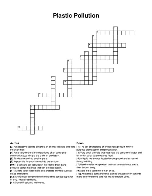 Plastic Pollution Crossword Puzzle