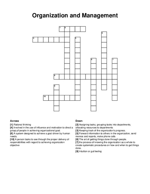 Organization and Management Crossword Puzzle