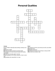 Personal Qualities crossword puzzle