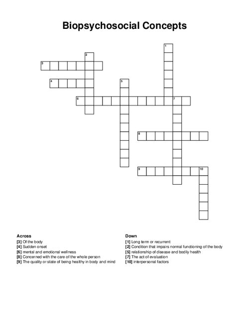Biopsychosocial Concepts Crossword Puzzle
