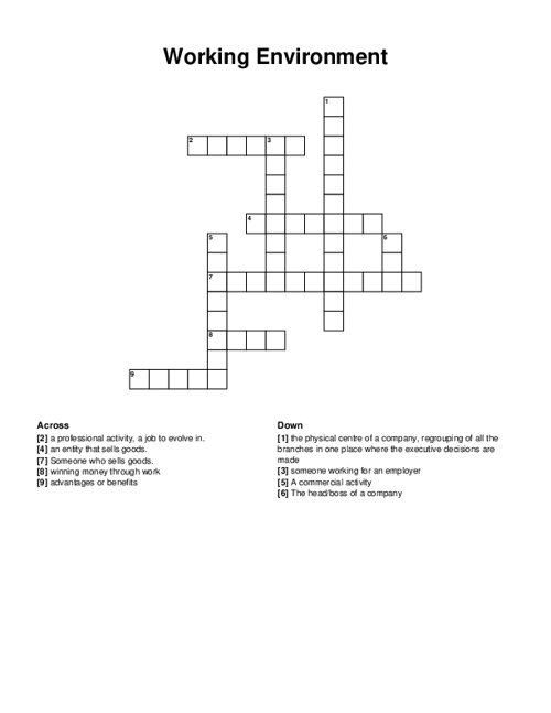 Working Environment Crossword Puzzle