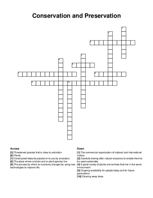 Conservation and Preservation Crossword Puzzle