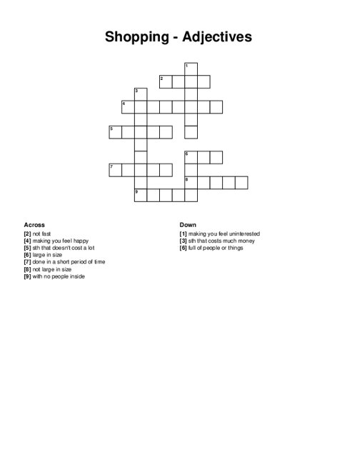 Shopping - Adjectives Crossword Puzzle