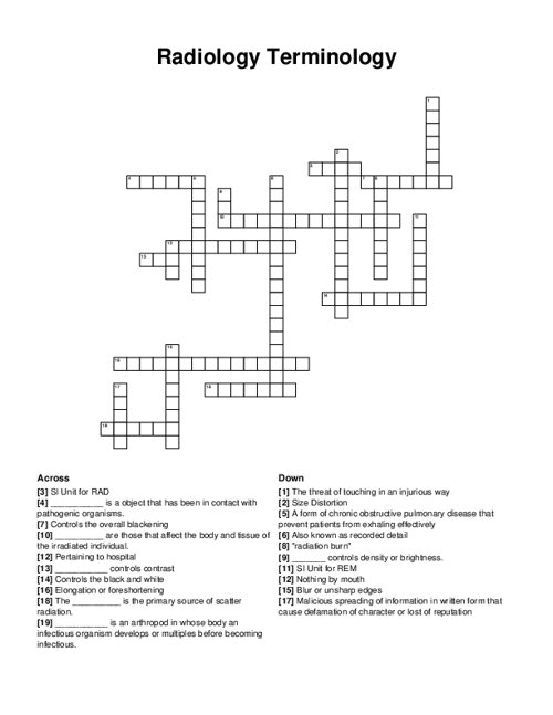 Radiology Terminology Crossword Puzzle