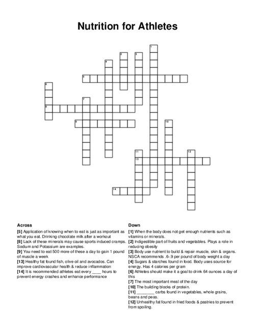 Nutrition for Athletes Crossword Puzzle