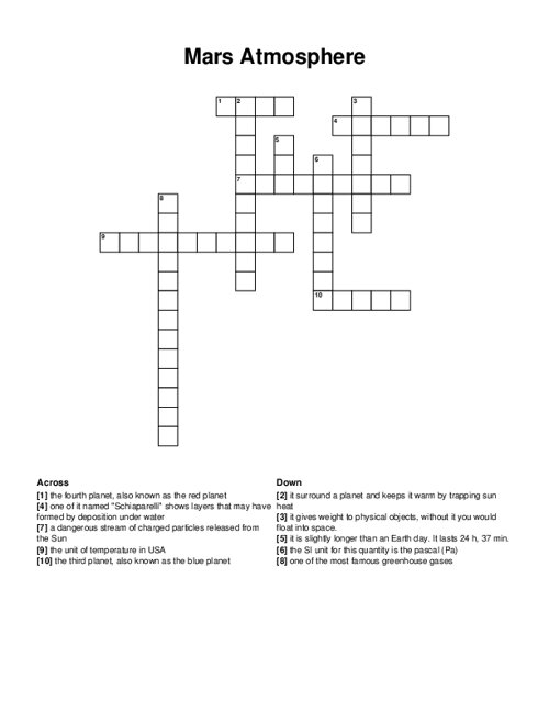 Mars Atmosphere Crossword Puzzle