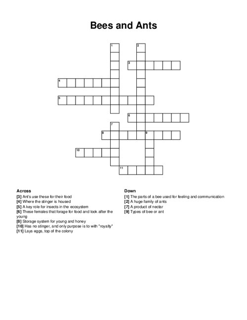 Bees and Ants Crossword Puzzle