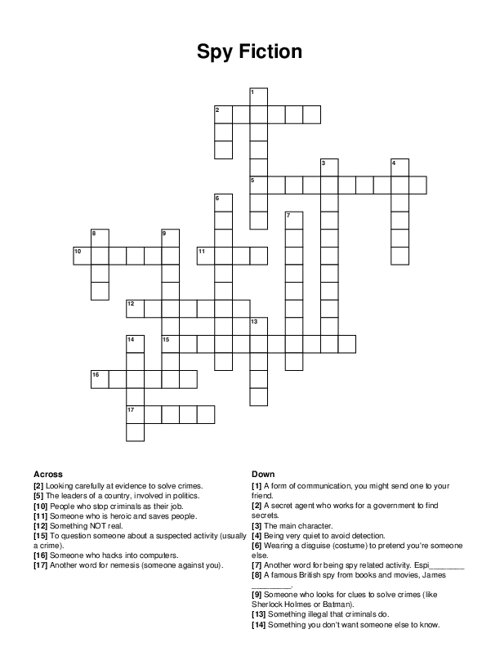 Spy Fiction Crossword Puzzle