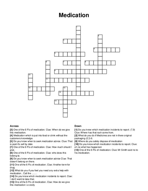 Medication Crossword Puzzle