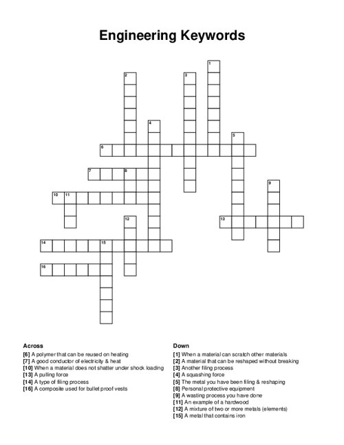 Engineering Keywords Crossword Puzzle