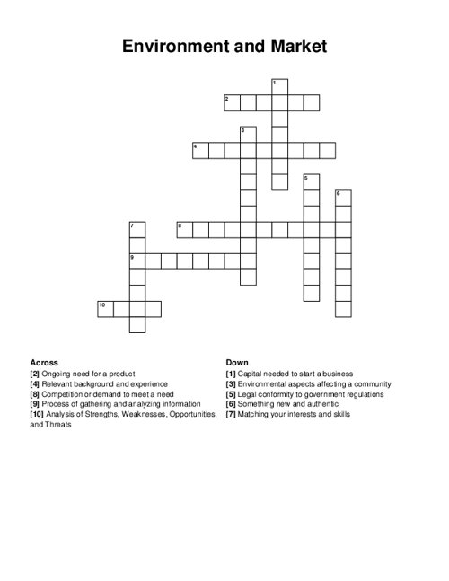 Environment and Market Crossword Puzzle