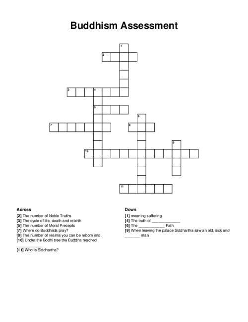 Buddhism Assessment Crossword Puzzle