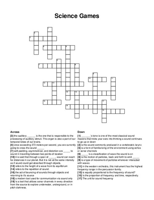 Science Games Crossword Puzzle
