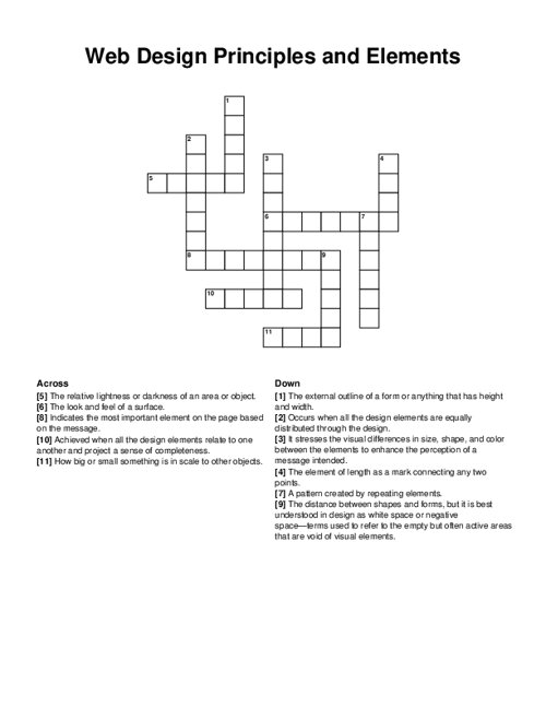 Web Design Principles and Elements Crossword Puzzle