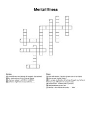 Mental Illness crossword puzzle