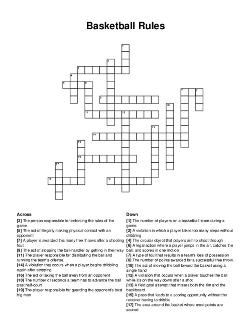 Basketball Rules Crossword Puzzle