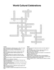 World Cultural Celebrations crossword puzzle