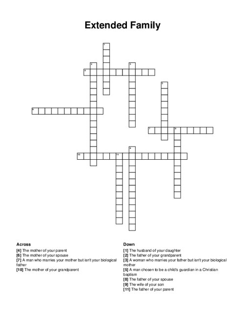 Extended Family Crossword Puzzle