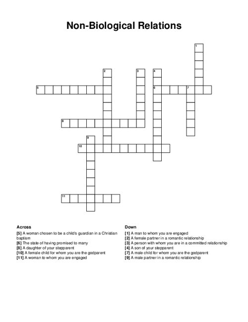 Non-Biological Relations Crossword Puzzle