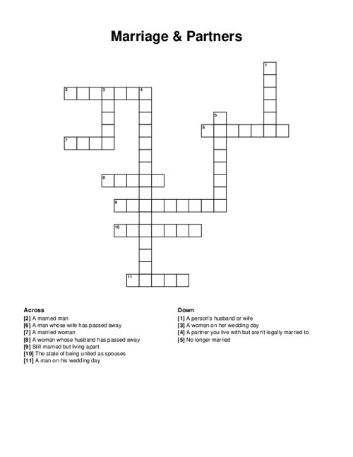 Marriage & Partners Crossword Puzzle