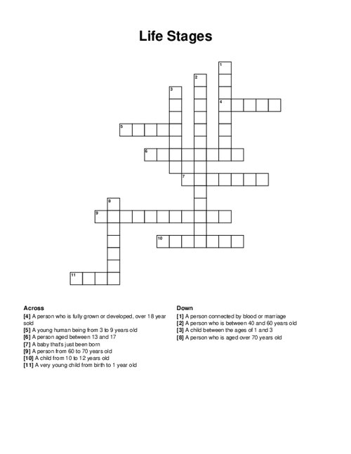 Life Stages Crossword Puzzle
