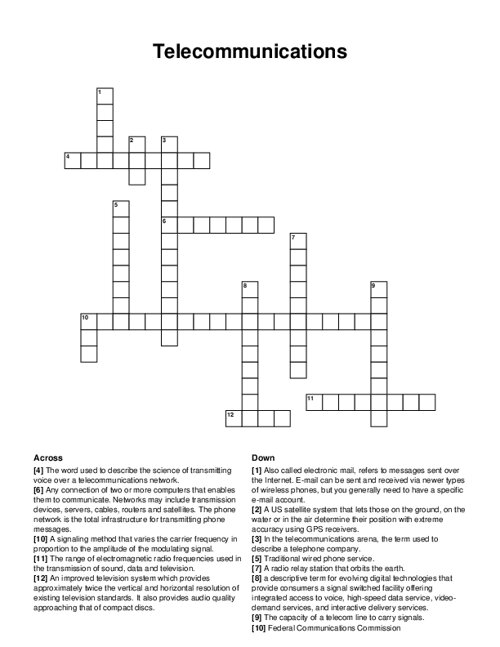 Telecommunications Crossword Puzzle